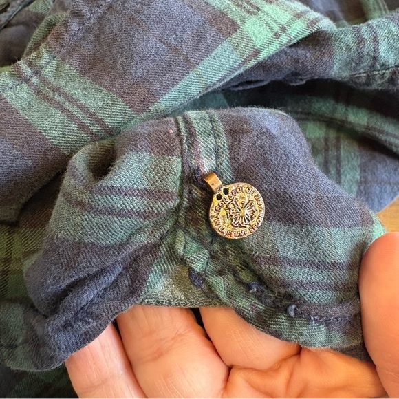 Maison Scotch & Soda Green Plaid Grid Shirt Dress Leather Stars Patch Button S - Picture 5 of 9